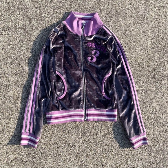 Adidas Women's Purple Velvet Bomber Jacket - Picture 1 of 5